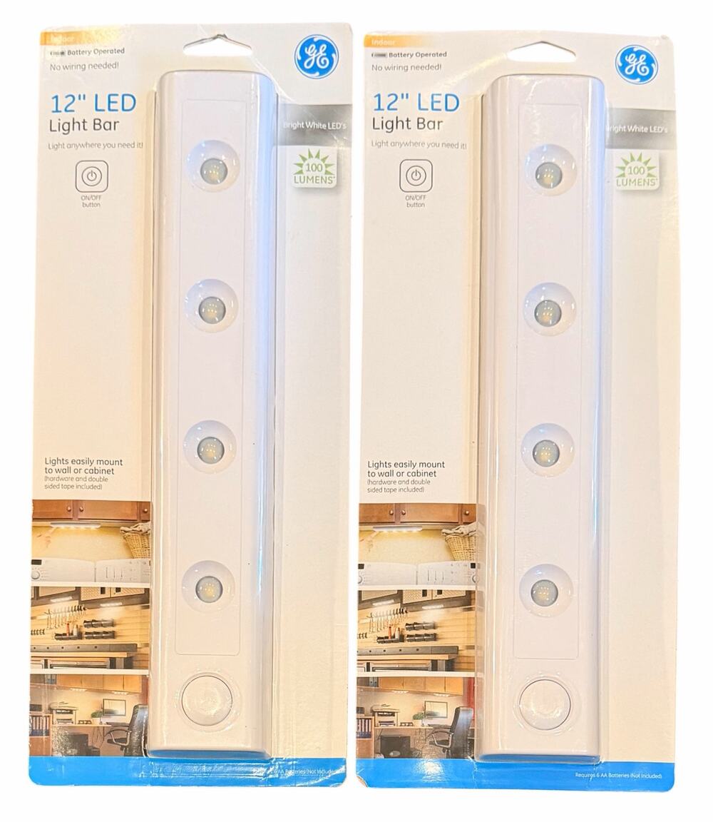 Set Of 2 GE 12-inch Wireless LED Battery-Operated Light Bar, 100 Lumens, 38557